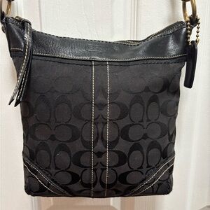 Coach VINTAGE Y2K E065-10402 Swingpack Crossbody Black Jacquard/Leather Trim GUC